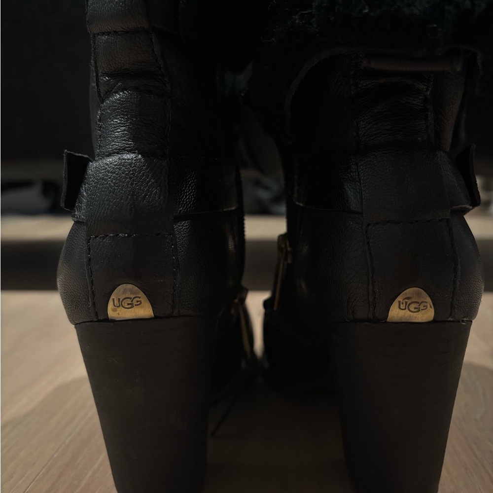 UGG Black Heeled Boots with Buckle Detail - Picture 4 of 6